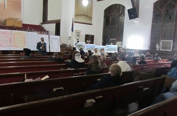 <p><p>About 30 residents attended a community meeting at Mt. Moriah Baptist Church in October to talk about the Philadelphia Housing Authority's plans to demolish a decaying high-rise in Germantown and replace it with a brand new set of rental units (Aaron Moselle/WHYY)</p></p>
