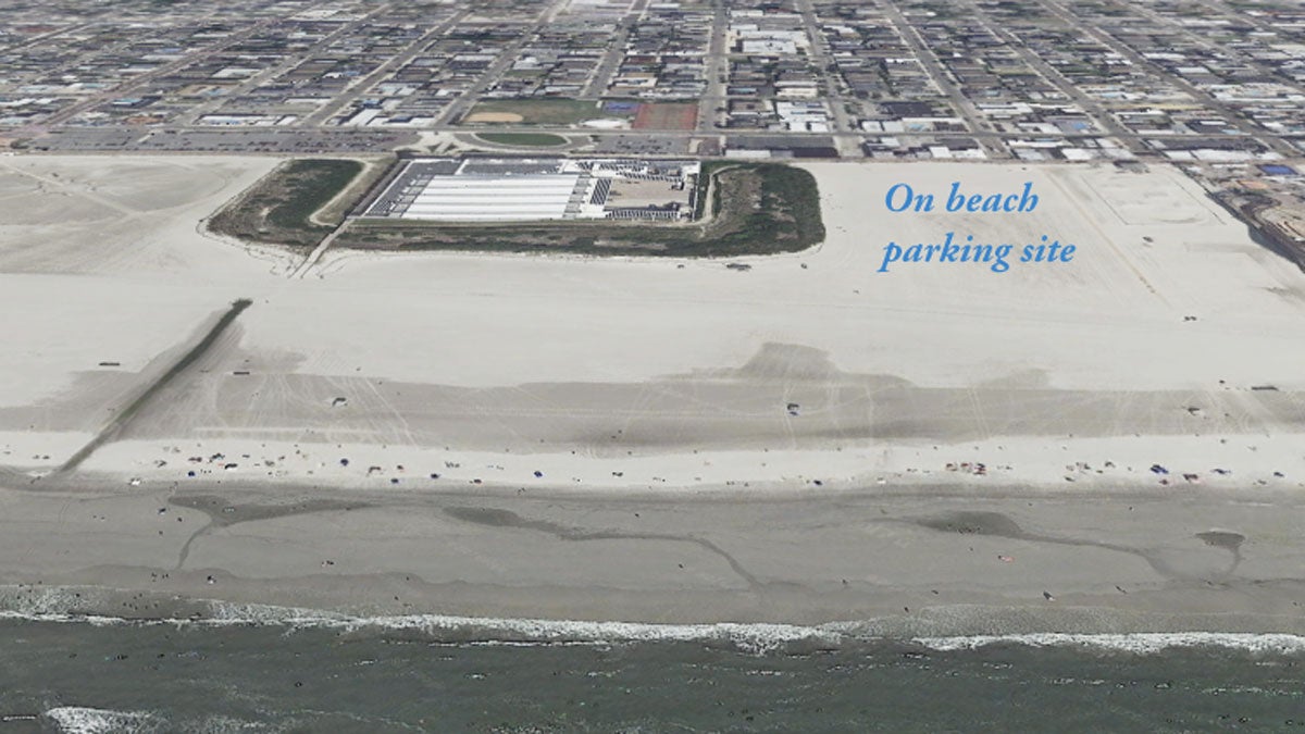  This Google Earth view is looking West. The large complex on the beach is the Wildwoods Convention Center. (Google Earth) 
