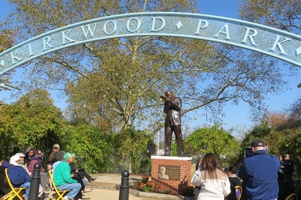 <p><p>Clifford Brown statue decorates the center entrance of Kirkwood Park in Wilmington</p></p>
