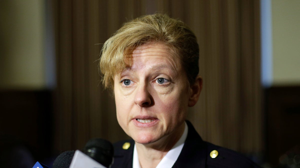  Wilmington, Del., Police Chief Christine Dunning speaks with members of the media after a round table discussion on gun control with Vice President Joe Biden, elected and law enforcement officials, Monday, Feb. 11, 2013, at Girard College in Philadelphia. (AP Photo/Matt Rourke) 