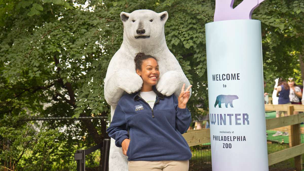 Ciani Brown is a greeter at Winter play exhibit at the Philadelphia Zoo.