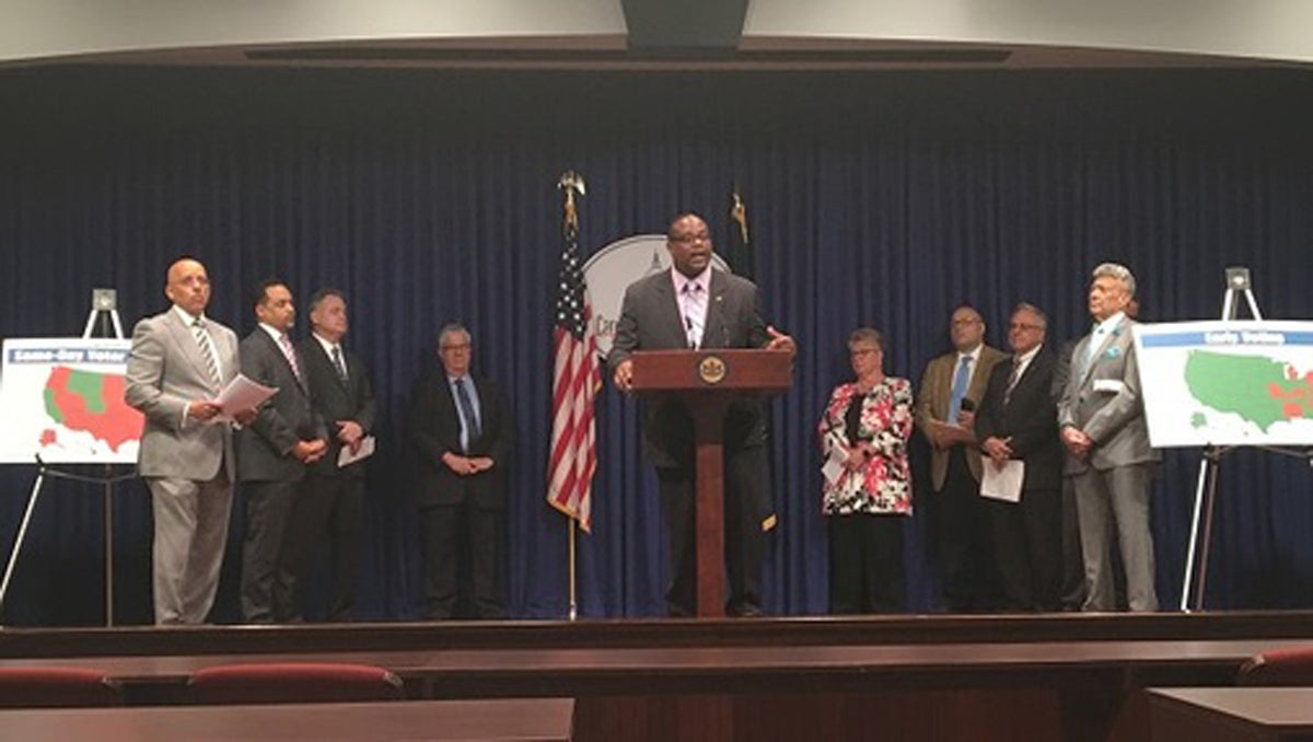  A group of Democratic lawmakers held a press conference to call attention to the bills they feel are being unfairly tamped down in GOP-led committees. (Katie Meyer/WITF) 