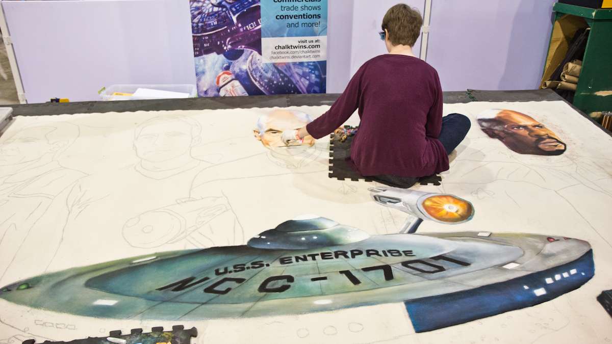Artist Lexi Fulmer (pictured) and her sister Devin create a Star Trek chalk drawing.