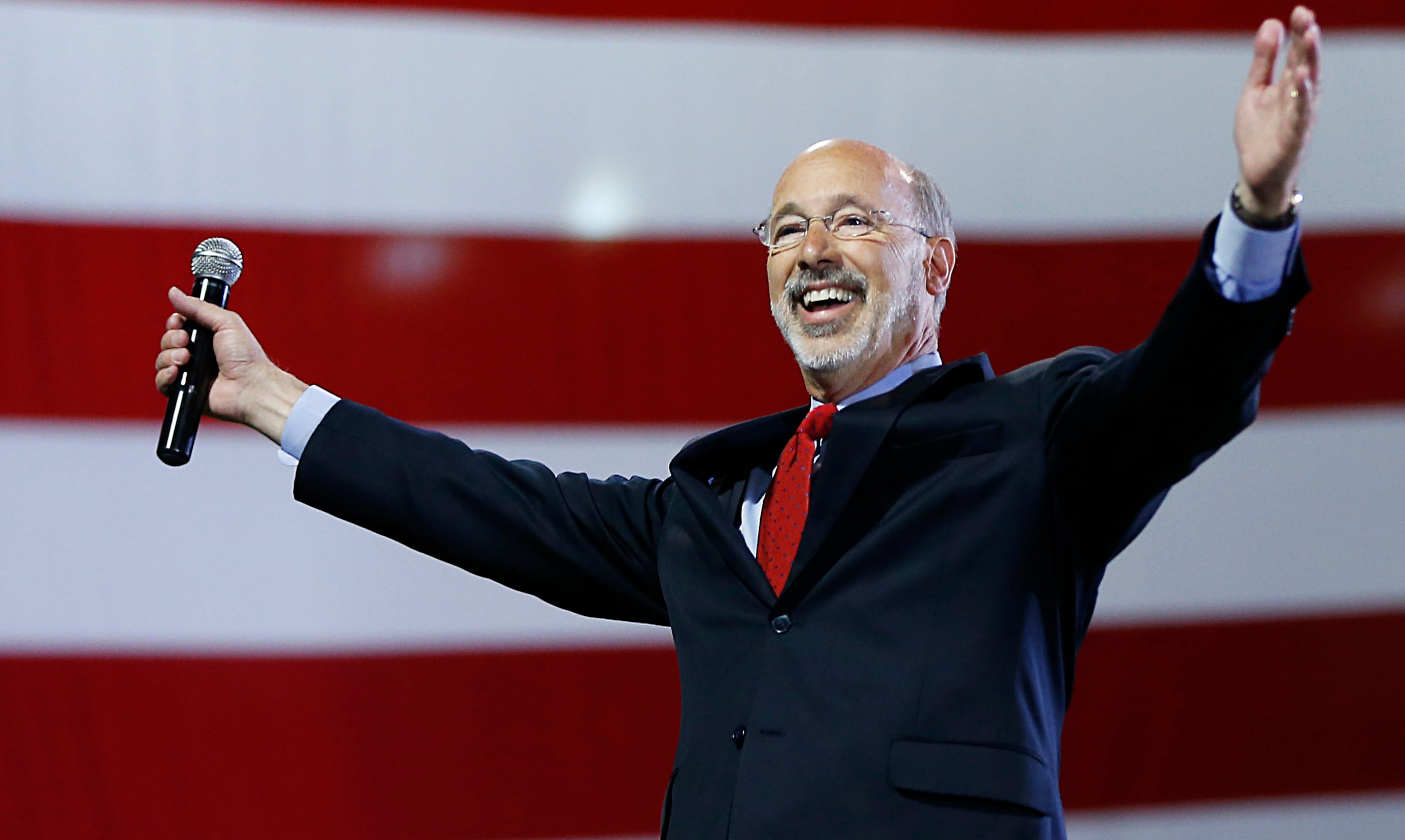  Democratic gubernatorial nominee Tom Wolf celebrates his victory Tuesday. (Matt Rourke/AP Photo) 