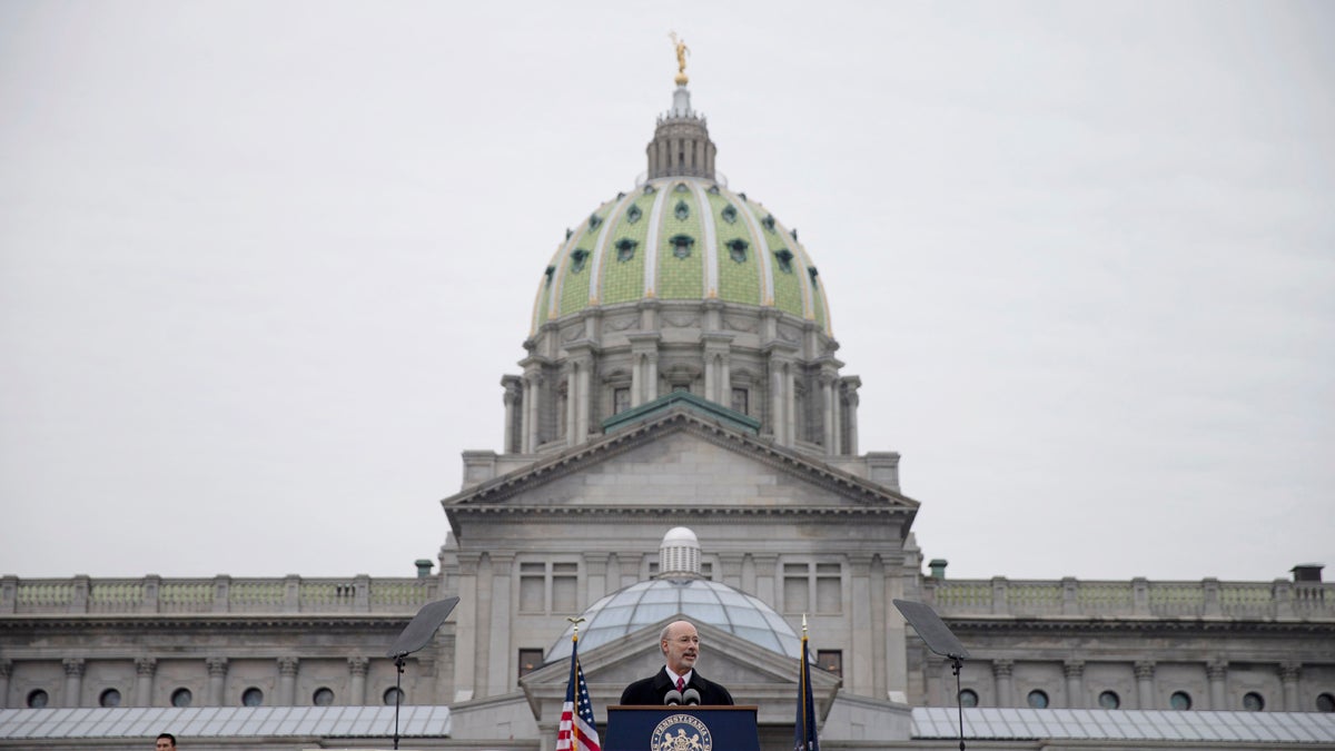 Gov. Tom Wolf speaks after he took the oath of office to become the 47th governor of Pennsylvania