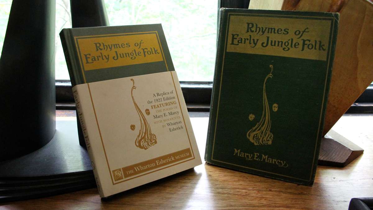 A newly printed version of the book by Mary E. Marcy, illustrated with woodcuts by Wharton Esherick, stands beside a 1922 first edition. (Emma Lee/WHYY)