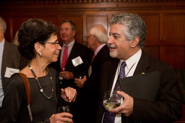 <p><p>Event Chair Nancy Goldenberg (left), senior vice president for Programs and Planning for the Pennsylvania Horticultural Society with Deputy Mayor for Planning and Economic Development Alan Greenberger, the evening's honoree (Photo courtesy of Dave Tavanni)</p></p>
