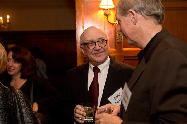 <p><p>David DeLong (center), Professor Emeritus of Architecture at the University of Pennsylvania with Stephen Kieran, founding partner of KieranTimberlake. Also pictured, Lori Salganicoff, (far left background), former Historic Preservation Director for the Lower Merion Conservancy (Photo courtesy of Dave Tavanni)</p></p>
