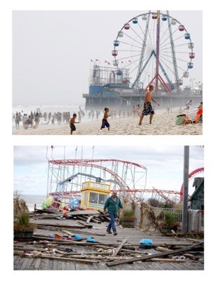 <p><p>Before and after of the Funtime Pier in Seaside Heights, N.J. (AP Photo/Mel Evans) Bottom (AP Photo/Star-Ledger, David Gard/POOL)</p></p>
