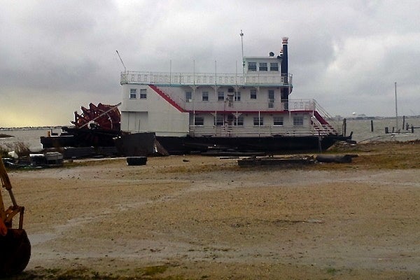 <p><p><span style="color: #dedbd7; font-family: Arial, Helvetica, sans-serif; background-color: #403f41;">A paddle-wheel boat beached in Somer's Point the morning after Hurricane Sandy made landfall in New Jersey, Tuesday, October 30, 2012. (Tom MacDonald/WHYY)</span></p></p>
