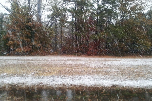 <p><p>Snow falling on the Atlanic City Expressway on Wednesday 4:15 p.m. 11/7/12. This is the state's first snowfall of the 2012-13 winter season. (Tom Mac Donald/WHYY)</p></p>
