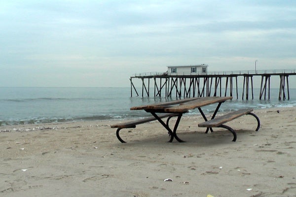 <p><p>I'm not sure if this picnic table belongs here. The pier is part of the Belmar Fishing Club near the bridge to Avon By the Sea. (Alan Tu/WHYY)</p></p>
