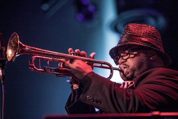 <p>Special guest Nicholas Payton playing trumpet with Orrin Evans and The Captain Black Big Band. (Howard Pitkow/for Newsworks)</p>
