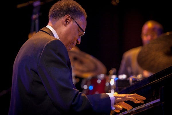 <p>Festival headliner Ramsey Lewis performing with his band at the Convention Hall. (Howard Pitkow/for Newsworks)</p>
