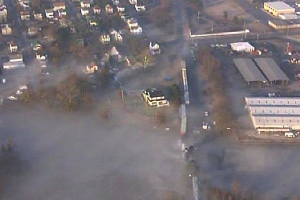 <p><p><span style="color: #7f8083; font-family: Arial, Helvetica, sans-serif; line-height: 14px;">Chopper10 shows how close the derailment is to homes. The vapor cloud is the gas mixed with water not fog. (Photo courtesy of NBC10)</span></p></p>
