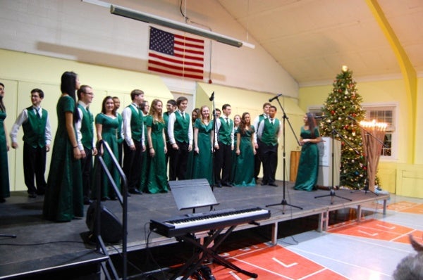 <p>Anthony Verme, Ryan Sagedy and Joseph Matlack who are part of West High School Chamber Singers said they had to audition to be able to participate in the event (Natavan Werbock/for NewsWorks)</p>
