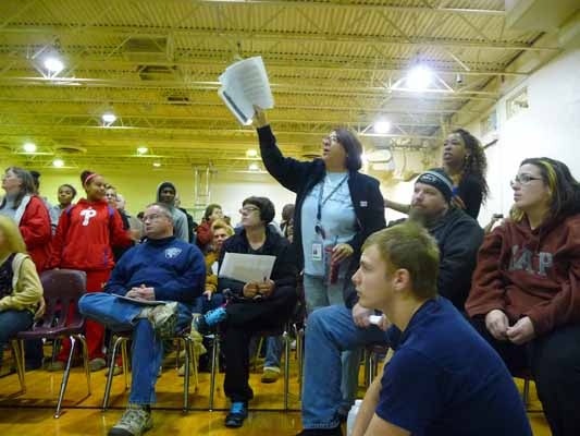 <p><p>This woman said she lives outside of the evacuation zone and wanted more assurances that the air is safe for her family. (Alan Tu/WHYY)</p></p>
