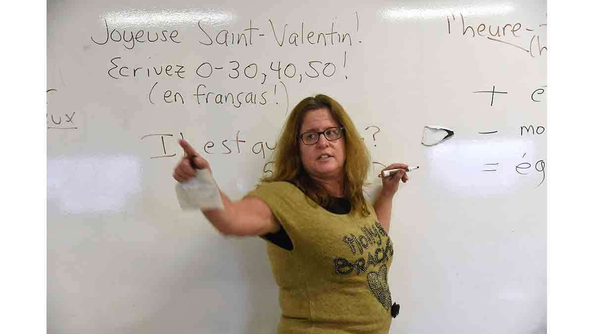 Paula Saillard teaching a French class at Woodrow Wilson High School.