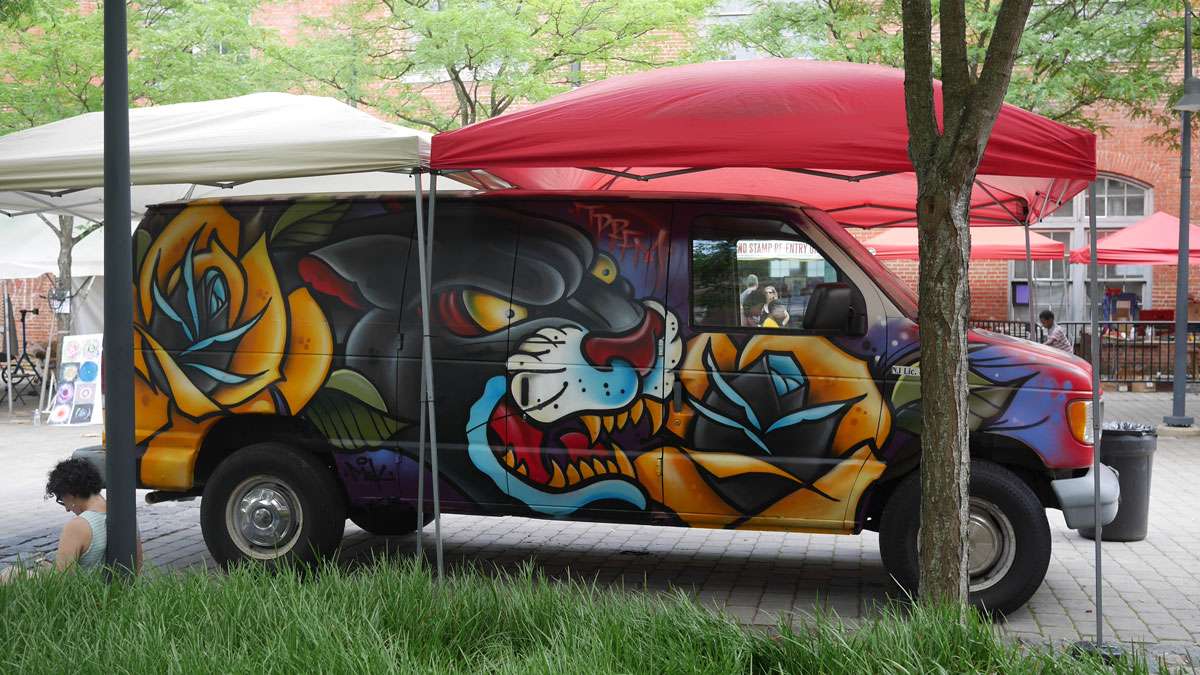 This artist specializes in making vans stand out. (Evelyn Tu/for NewsWorks)