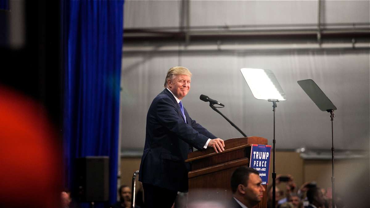 Republican nominee Donald Trump, shown at a campaign rally in Bucks County, becomes President-elect of the United States. (Brad Larrison for NewsWorks)