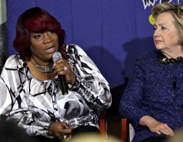 Tanya Brown-Dickerson talks about the fatal police shooting of her son, Brandon Tate-Brown, during a Hillary Clinton campaign event in Philadelphia on April 20, 2016. (Emma Lee/WHYY)