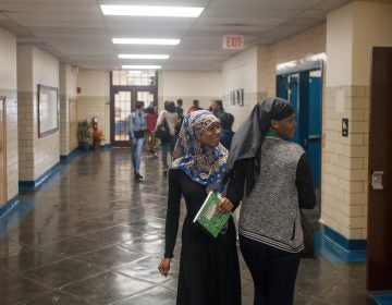 Students move between classes at the newly opened Vaux Big Picture HIgh School. (Brad Larrison for WHYY)