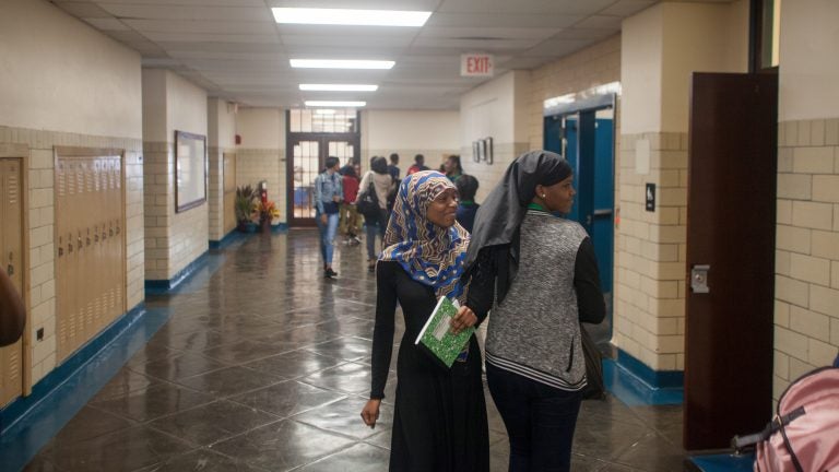 Students move between classes at the newly opened Vaux Big Picture HIgh School. (Brad Larrison for WHYY)