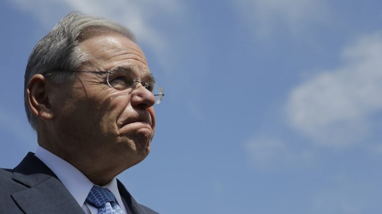 Closeup of U.S. Sen. Bob Menendez against blue sky