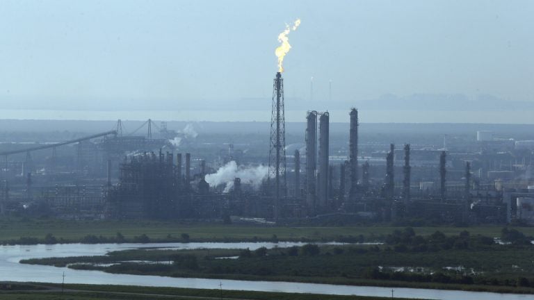  A flare stack puts out a flame at a refinery near an area hit by floodwaters from Tropical Storm Harvey in Port Arthur, Texas, Friday, Sept. 1, 2017. (AP Photo/LM Otero) 