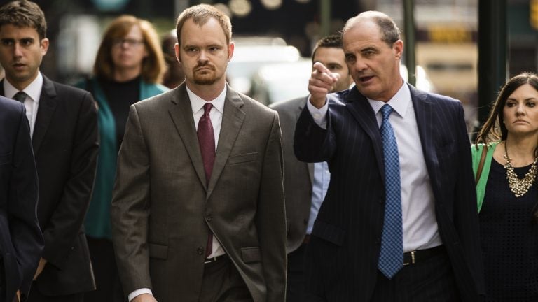  Brandon Bostian, (center), the Amtrak engineer charged in a Philadelphia derailment that killed eight in 2015, accompanied by his lawyer Brian McMonagle, (right), arrives for a preliminary hearing at the Criminal Justice Center in Philadelphia, Tuesday, Sept. 12, 2017. (Matt Rourke/AP Photo) 