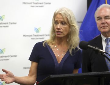  Counselor to the President Kellyanne Conway speaks as Health and Human Services Secretary Tom Price looks on, at the Mirmont Treatment Center Friday Sept.15, 2017, in Media, Pa. Conway and Price toured the center for drug and alcohol addiction recovery and discussed the opiod crisis. (Jacqueline Larma/AP Photo) 