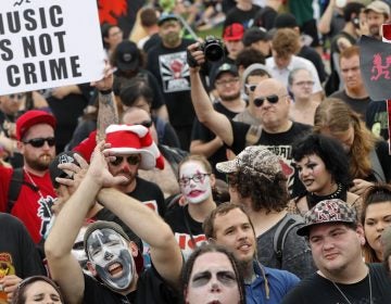  So-called juggalos, supporters of the rap group Insane Clown Posse, gather in front of the Lincoln Memorial in Washington during a rally, Saturday, Sept. 16, 2017. (Pablo Martinez Monsivais/AP Photo) 
