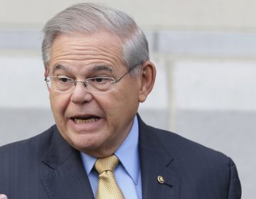 In this file photo, Sen. Bob Menendez talk to reporters as he arrives to court for his federal corruption trial in Newark, N.J., (Seth Wenig/AP Photo)