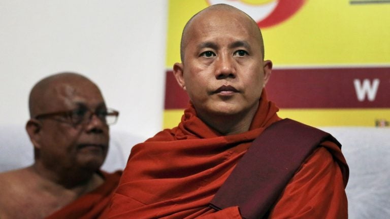  Myanmar’s radical Buddhist monk Ashin Wirathu attends a media briefing in Colombo, Sri Lanka, Tuesday, Sept. 30, 2014. (Eranga Jayawardena/AP Photo) 