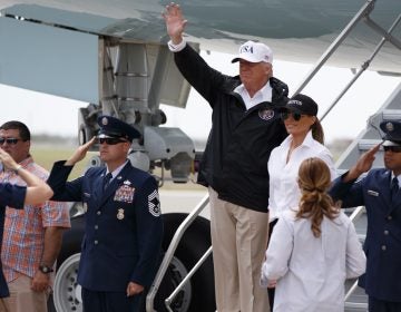  President Donald Trump and first lady Melania Trump arrive on Air Force One at Corpus Christi International Airport in Corpus Christi, Texas, Tuesday, Aug. 29, 2017, for briefings on Hurricane Harvey relief efforts. (Evan Vucci/AP Photo) 