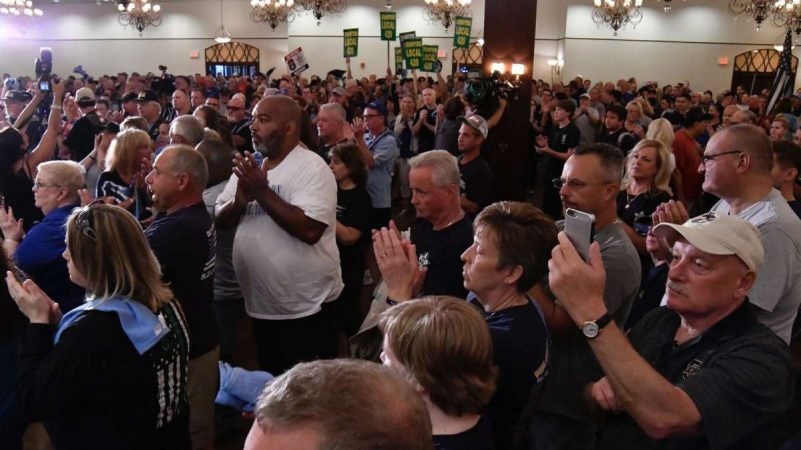 Hundreds from the local police community came to show support at the FOP lodge in Northeast Philadelphia, on Thursday. (Bastiaan Slabbers for NewsWorks)