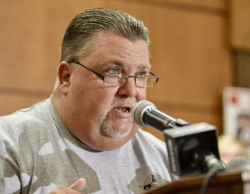  Fraternal Order of Police Lodge 5 President John McNesby is sh9own speaking at a Back the Blue rally at the FOP lodge in Northeast Philadelphia on Aug. 31. (Bastiaan Slabbers for NewsWorks) 