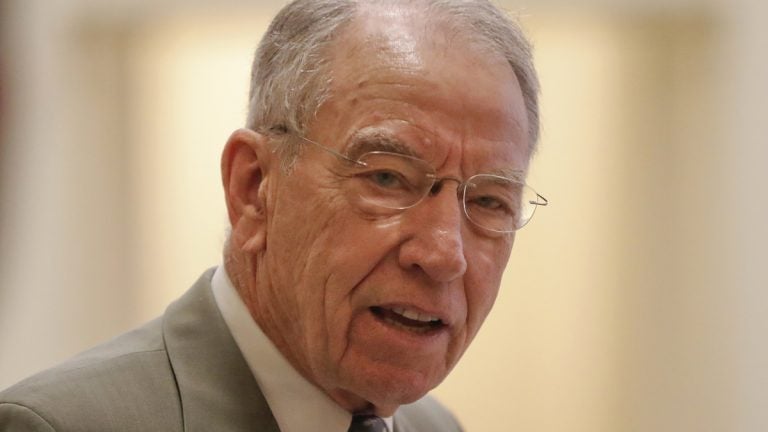 Sen. Charles Grassley, R-Iowa, answers question from members of the media as he arrives for a policy luncheon with Vice President Mike Pence is shown on Capitol Hill in Washington in May 2017. (AP Photo/Pablo Martinez Monsivais, file)