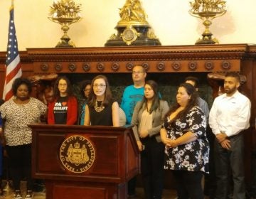  Dreamers join with Philadelphia and federal officials at announcement of DACA dreamer fund. (Tom MacDonald/WHYY) 