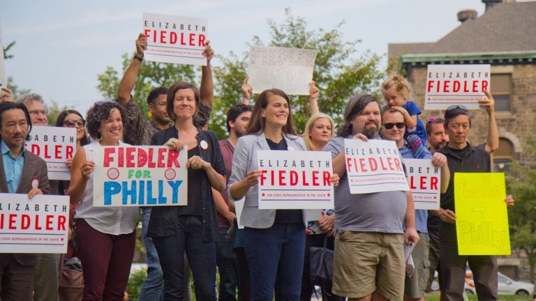  Elizabeth Fielder announces her campaign to unseat state Rep. Bill Keller in the 184th district of South Philadelphia. (Kimberly Paynter/WHYY) 