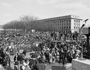  In this Saturday, April 1, 1972, file photo, Daniel Ellsberg, chief defendant in the Pentagon Papers case, addresses a crowd at the State Capitol in Harrisburg, Pa. following an anti-war parade that ended at the Capitol. (AP Photo/Rusty Kennedy) 