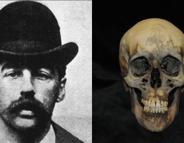  Serial killer H. H. Holmes is depicted in an 1895 photo beside the skull exhumed from his grave at Holy Cross Cemetery in Yeadon. (Wikimedia Commons and Penn Museum) 