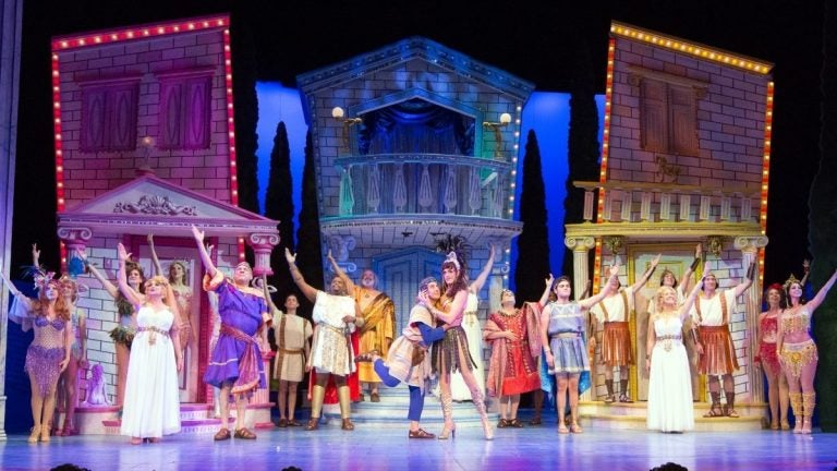 The cast of 'A Funny Thing Happened on the Way to the Forum' at the Walnut Street Theatre, with Frank Ferrante in the center. (Photo courtesy of Mark Garvin)