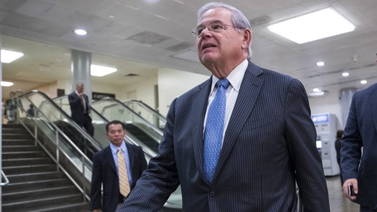  In this Aug. 2, 2017 file photo, Sen. Bob Menendez, D-N.J., arrives on Capitol Hill Washington, for a closed-door meeting with Secretary of State Rex Tillerson and Defense Secretary James Mattis.  (J. Scott Applewhite/AP Photo, File) 