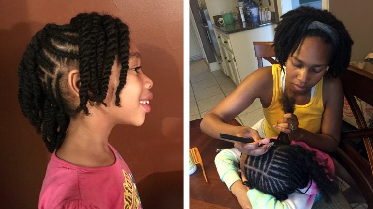 Left: The author's daughter, Leilani, is shown after the hair-styling experience described below. Right: Leilani and the author's wife, Rashida, are shown in a typical hair-styling session. (Courtesy of Timothy Welbeck)