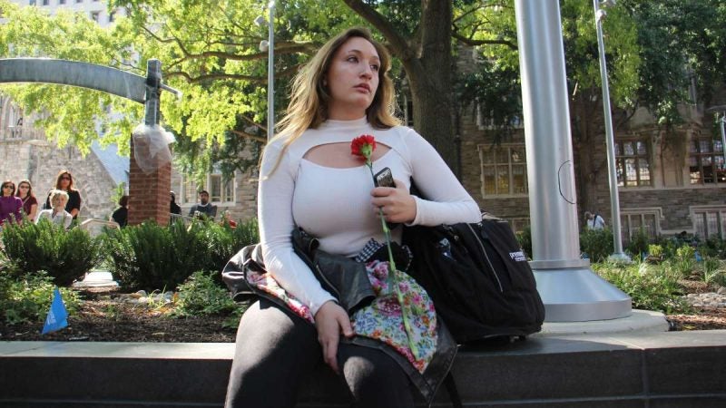 Temple senior Valerie Lichtman attends a memorial service for murdered student Jenna Burleigh.