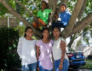 Jameria Miller, (left), pictured with her mother Jamella, sister Kene, brother Bryant and cousin Braylon at their Landsdowne home. The Millers are featured in an upcoming documentary on the National Geographic Channel. (Brad Larrison for NewsWorks)