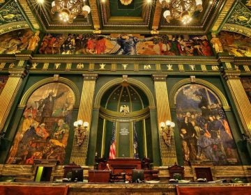 Although they're a hundred miles away, the murals in the Senate Chamber of the Pennsylvania Capitol in Harrisburg are a significant part of the new Violet Oakley exhibit at the Woodmere Art Museum. (Woodmere Art Museum)