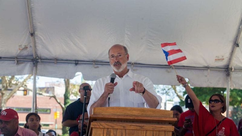 Pennsylvania Governor Tom Wolf speaks at the 2017 Puerto Rican Day Parade, Sunday on the Benjamin Franklin Parkway.