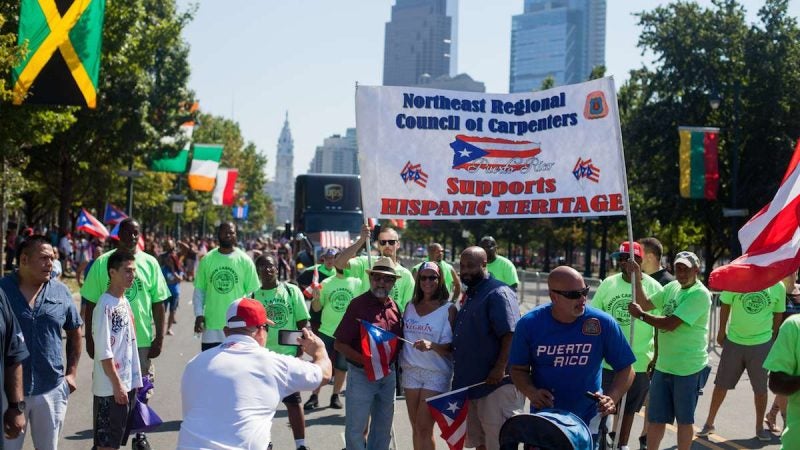 Members of the Northeast Regional Council of Carpenters march in the 2017 Puerto Rican Day Parade.